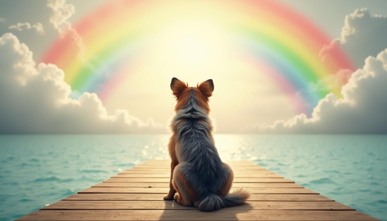 arco iris fondo perrito mar